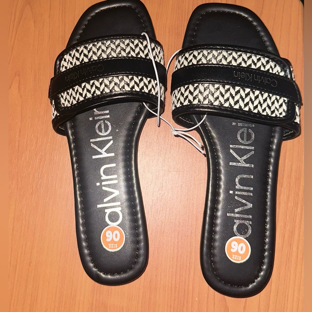Calvin Klein Black and Cream Patterned Sandals - Picture 3 of 5